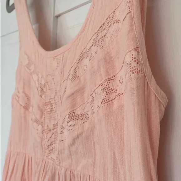 Rip Curl Flowy Peachy Pink Lace-Trim Mini Dress SzL - Picture 3 of 10